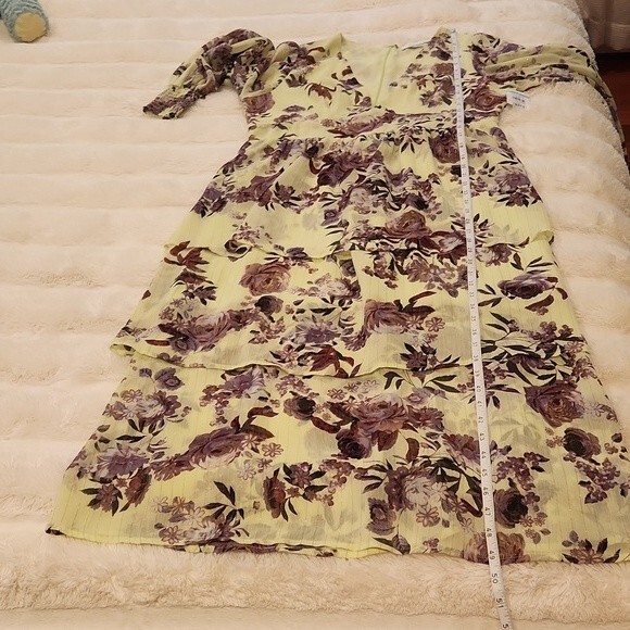 FOURTEENTH PLACE Ella Long Sleeve Chiffon Tiered Maxi dress in yellow bouquet XL - Picture 14 of 16